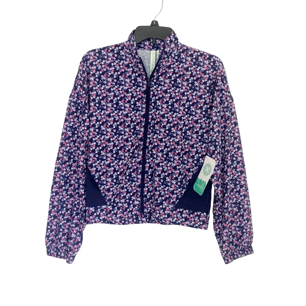 Brisas Womens Floral Full Zip Athletic Jacket Navy Pink Moisture Wicking Medium